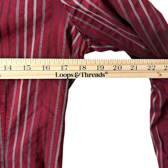 Express Design Studio Button Down Red Striped Cotton Blend V-Neck Shirt Sz M - Picture 6 of 8